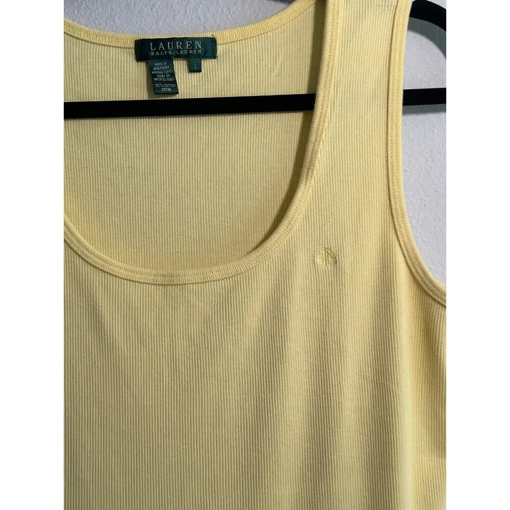 Lauren Ralph Lauren Yellow Ribbed Cotton Blend Casual Tanktop Womens Size L